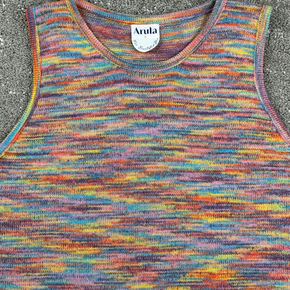 Arula Knit Dress Womens B Multi Color Space Dye Sleeveless Crew Neck Boho 2X